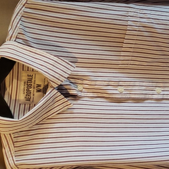 Men's Aeropostale White Striped Long Sleeve Button-up Shirt Size M - NWOT - Picture 1 of 12